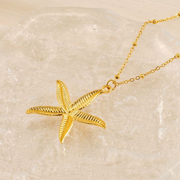 1 pair simple series classic starfish stainless steel 18k gold color plated women's pendant necklaces